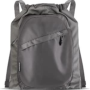 Drawstring Backpack for Men and Women - Versatile Sports Drawstring Bag with Thick Strap, Athletic Gym Backpack, Cinch Bag with Organizer, Waterproof Draw String for Beach - Gray