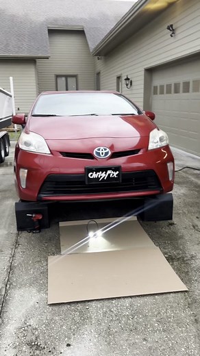 I pulled off the side of the road at night and apparently down here everything is a marsh (live and learn) so I got my passenger front tire stuck in the mud… when the tow truck arrived, he pulled me backwards ripping my front valence off. I proceeded to tell him to pull me out forwards which worked and I was back on the road with a horrible scraping noise. The next day I noticed the front valence was damaged so here is a quick repair so I can drive the car until the new one arrives… I used plast