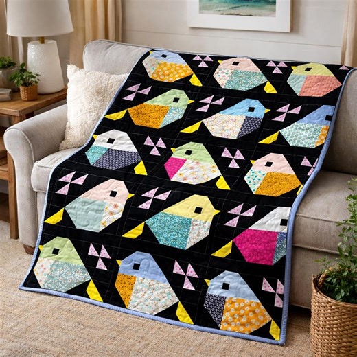 Midnight Songbirds Quilt Pattern | Modern Patchwork Bird Design (PDF Download, 42x53 Throw Size) - Etsy
