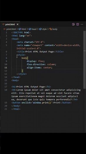 How to Print HTML Output Page using Button #html #css #coding #webdesign