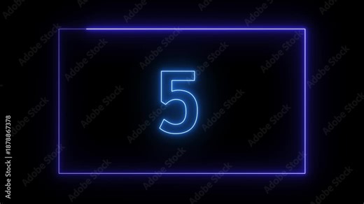 Numeric countdown frame animation with glowing outline and timer flow. Number counting sequence inside animated frame and ticking time. Countdown clock element for media screen and digital content