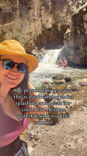 Becky Wood | ABQ Adventures ✨Things to do in New Mexico on Instagram: "100° soon 🥵 beat the heat w/ these 4 waterfalls in NM: 1. Nambé Falls, 1.5 hours from ABQ. This beautiful waterfall requires a 1/2 mile hike through the water up to a lovely pool on Nambé Pueblo land: $20/car, cash only. See my pinned post for more info! 📌 2. Jemez Falls, 1.5 hours from ABQ. Free! 1/4 mile from the parking lot to the water which is deliciously chilly year-round. 3. Catwalk Recreation Area, 4 hours from ABQ.