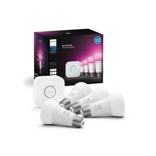 Check The Home Depot's Q&A Before Buying: Philips Hue 75-Watt Equivalent A19 Smart LED Color Changing Light Bulb Starter Kit (4 Bulbs and Bridge)