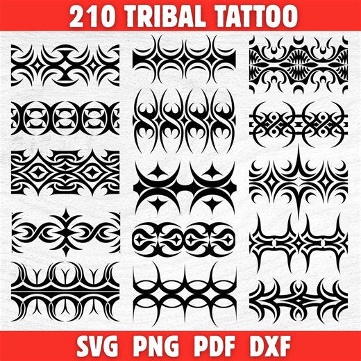 Horizontal Tribal Pattern Borders Svg Png Pdf Dxf Bundle Bold Tattoo Band Designs Instant Downloads - Etsy