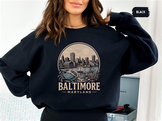 Baltimore Maryland Vintage Sweatshirt, Inner Harbor Crab Crewneck, Retro Skyline Pullover Gift - Etsy