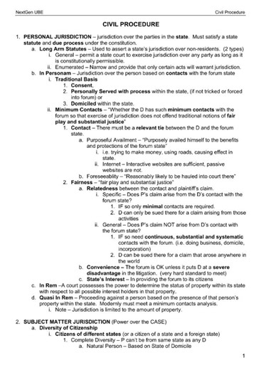 NEXTGEN UBE Outlines: Civil Procedure Uniform Bar Exam Prep Notes - Etsy Canada