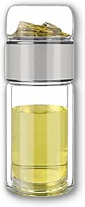 Tea Infuser Bottle, Glass Teapot with Strainer for Blooming & Loose Leaf Tea (Silver, 450ml/16oz)
