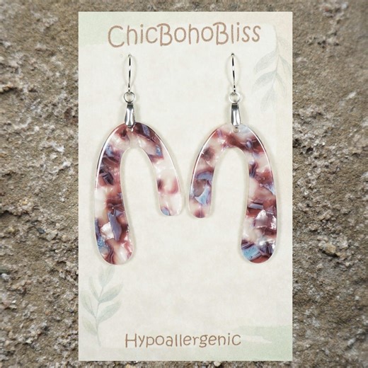 Funky Red White & Blue Candy Cane Shape Boho Statement Earrings, Hypoallergenic Platinum Ear Wires, Gift for Her - Etsy