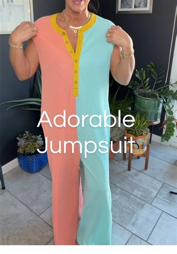 THE EASIEST VACAY OUTFIT!! Screams tropical!! 🌴🌺🐠#romper #jumpsuit #springfashiontrends #vacationoutfit #maternityfashion Women's Colorblock Print Button Jumpsuit, Casual Sleeveless Baggy Jumpsuit for Daily Wear, Ladies Clothes for All Seasons