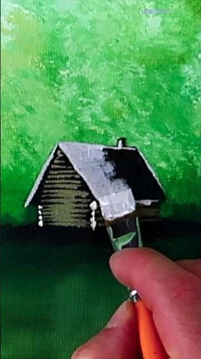 Easy way to paint a Log House in 1 minute Acrylics #stepbystepart #art #paintingtechniques