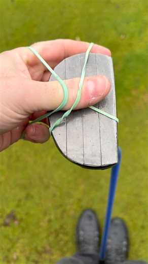 This elastic band drill can help you to find the middle of your putter face 🫢 . By placing elastic bands either side of the centre of the face, this means that if you were to hit one of the elastic bands then you will no straight away that you haven’t found the middle.. . It works similar to the tee drill however with this you can move to different locations and use the drill from where ever on the putting green without having to set it up each time you want a different line . Although it isn’t