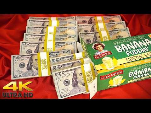 $120,000 Cash Inside Little Debbie Creme Pies Box ASMR Visualization [4K] ft. RealAged® Prop Money