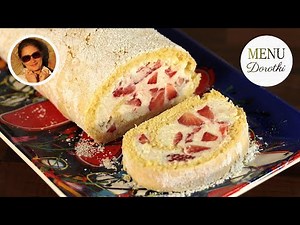 Doskonała rolada biszkoptowa z kremem śmietankowym z mascarpone i truskawkami. Przepis MENU Dorotki.