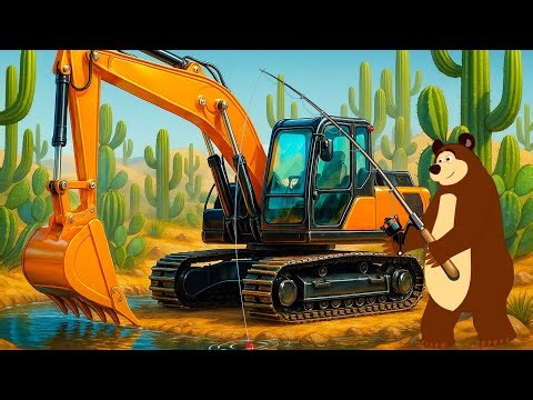 Bear & Excavator Dig a Fish Pond in the Desert! 🐻🚜🐟 | Farm Vehicles Animation | The Bear's Garage