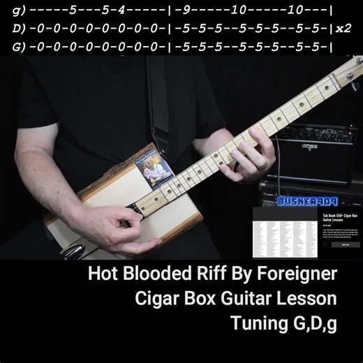 Hot Blooded (riff) by Foreigner - Easy No Chat Cigar Box Guitar Lesson w Tab (sq) #shorts
