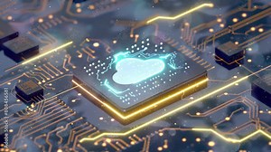 technology and network illustration background with cloud computing illustration. seamless looping overlay 4k virtual video animation background Stock Video