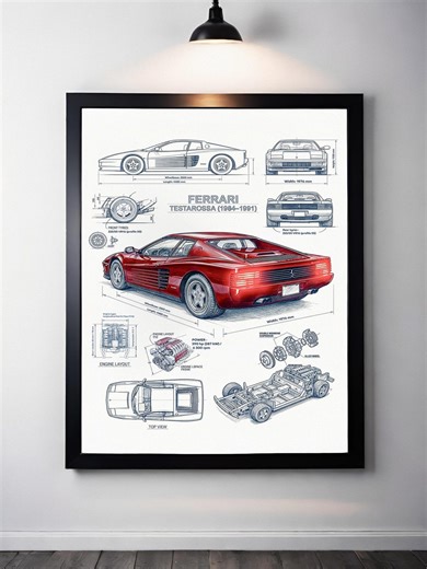 Ferrari Testarossa Blueprint Poster | 1984–1991 Classic Supercar Digital Print | Italian Car Wall Art | Instant Download - Etsy UK