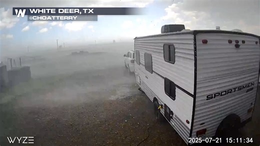 Imagine being inside this camper when a microburst hits? Strong storms produced intense wind speeds enough to slightly move and shake this camper. | WeatherNation