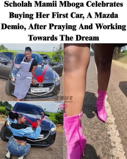 Scholah Mamii Mboga Celebrates Buying Her First Car, A Mazda Demio, After Praying And Working Towards The Dream