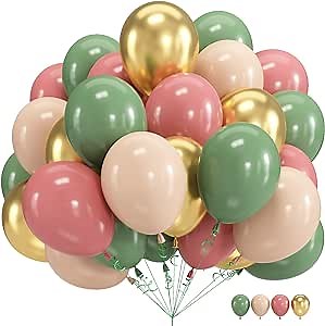 Sage Green Dusty Pink Balloon, 60 Packs 12 Inch Retro Green and Pink Metallic Gold Balloons, Baby in Bloom Balloons for Girls Women Birthdays Baby Shower Floral Fairy Woodland Party Decoration