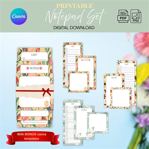 Floral Notepad Set | Printable - PNG PDF - Etsy