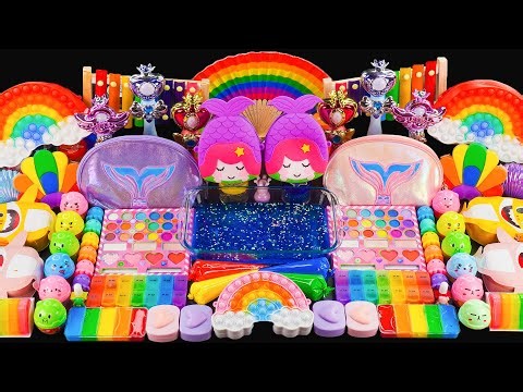 Wonderful Rainbow Ocean Slime ASMR | Mixing Eyeshadow & Makeup Into Slime