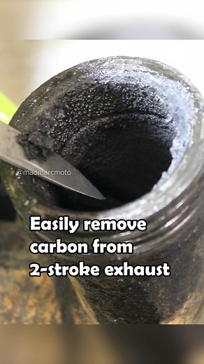 I know a lot of people burn this stuff off, but that's nasty. A DIY scraper works best on silencers, but removes a good amount from the neck of an expansion chamber too. #2stroke #dirtbike #carbonremoval | Mad Marc