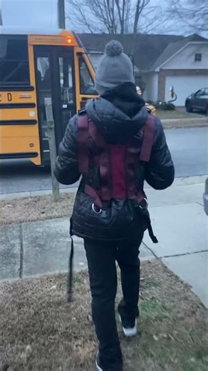 Taylor Barrett Living with AnGelman Syndrome school bus finally arrived today 😩