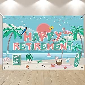 ssailue decor 5ft x 3ft Hawaiian Luau Retirement Banner - Green, Bright Colors - Retirement Party Decor Supplies