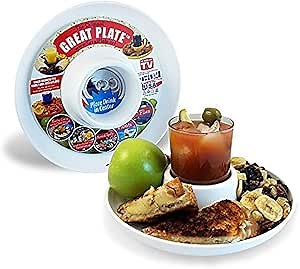 Great Plate Kids Plates Adult Food Tray and Beverage Holder for Parties, Reusable, Heavy Duty and BPA Free Plastic, 10 Inch (White 6 Pack) Dishwasher Safe