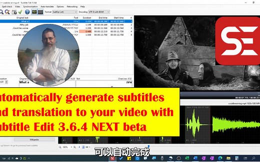 【SUBTITLE EDIT】视频自动生成字幕和翻译