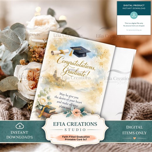 Graduation Card Printable 5x7 Foldable Christian Graduation Card With Scripture, Watercolor Grad Card + 2x8 Bookmark Gift - Etsy