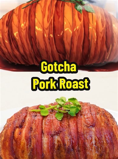 Gotcha Pork Roast 🥔🥓 from Food Wars! 👨‍🍳🍳 with my friend @Nadine 🍡 👩‍🍳 Recipe: - 6 medium yukon gold potatoes - 2 tbsp butter - 1/2 onion, finely chopped - 2 large king trumped mushrooms, finely minced - 2 cloves of garlic - 13 slices thick cut bacon - salt and pepper - rosemary Sauce:⠀ - 250ml red wine - 60ml sweet sake - 30ml soy sauce - 1 tbsp butter Instructions: Steam potatoes until tender, then peel and mash. Sauté onions, mushrooms, and garlic in butter until golden and dry; mix i