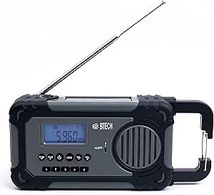 BTECH ER-V1 Emergency Solar Hand Crank Portable Radio, AM/FM/NOAA/SW Radio Receiver, 5 Ways to Power with 2000mAh Power Bank Phone Charger, USB Charger and LED Flashlight