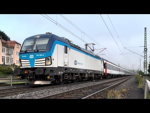 Nachtzug EC 459 von Zürich über Leipzig nach Prag im Elbtal bei Krippen