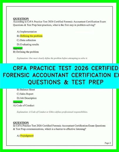 CRFA PRACTICE TEST 2026 CERTIFIED FORENSIC ACCOUNTANT CERTIFICATION EXAM QUESTIONS & TEST PREP NEW