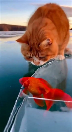 When a Cat Tries to Catch a Fish Under Ice.