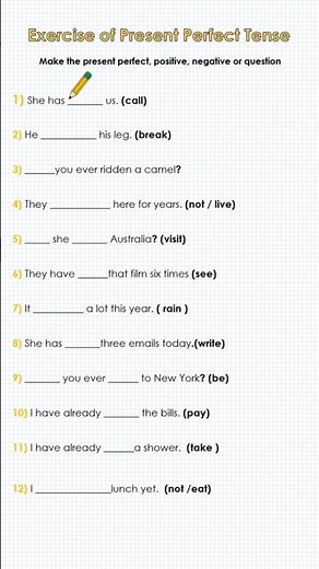 Present Perfect Tense Exercise #tenses #grammar