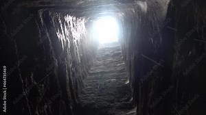 Drops fall in the well Bottom up view of the rain drops that fall in a dark deep square well.