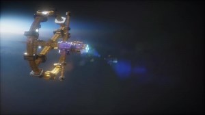 highly detailed huge spaceship approaching to the Earth. elements of this image furnished by NASA