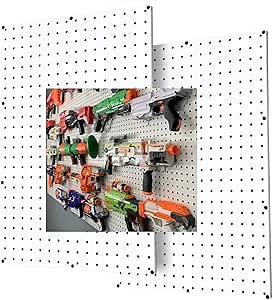 WallPeg Peg Board for Nerf Gun Storage Organizer - 2 ea 24”x16” White Pegboard Holder for Nerf Blasters Wall Organization PK-2-W