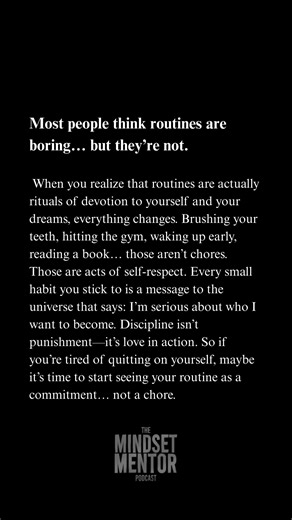 Your routine is a ritual. Every time you show up, you’re proving you’re serious about your future. 💯 What’s one daily habit you do that’s a true act of self-respect? 👇 | Rob Dial