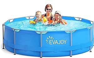 EVAJOY 12ft x 30in Metal Frame Swimming Pool, Outdoor Round Above Ground Pool with Steel Frame, Heavy-Duty PVC, Easy Assembly for Backyard, Garden, Lawn