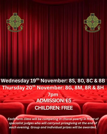 🎭 Introducing our first ever Year 8 Drama Festival! 🎭 We’re delighted to announce that our inaugural Year 8 Drama Festival will take place on Wednesday 19th and Thursday 20th November 2025 at 7pm here in St Malachy’s High School. This special event celebrates our Year 8 pupils studying Drama as a standalone subject — helping them build confidence, creativity and teamwork both on and off the stage. There will be specialist judges on the nights, with prizes for both group and individual performa