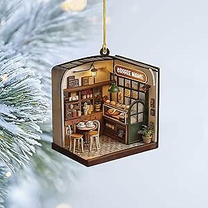 Personalized Coffee Shop Christmas Ornament, Café Shop Christmas Ornament, Gift for Coffee Shop Lovers, Custom Coffee Shop Ornament, Coffee Shop Christmas Decorations (Coffee Shop5)