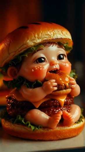 Burger Baby Eating Mini Zinga Burger| Spicy Juicy Crispy✨️ #trendingshorts #miniburger #viralshorts