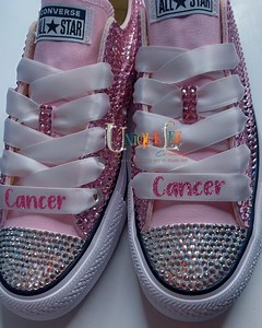 Custom Pink Bling Converse Shoes | Breast Cancer Awareness Gift | Rhinestone Converse With Satin Laces | Sparkly Support Sneakers - Etsy