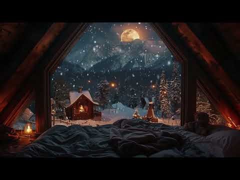 Warm Indoor Winter ASMR: Snowy Window View with Gentle Wind and Fire Sounds for Deep Sleep