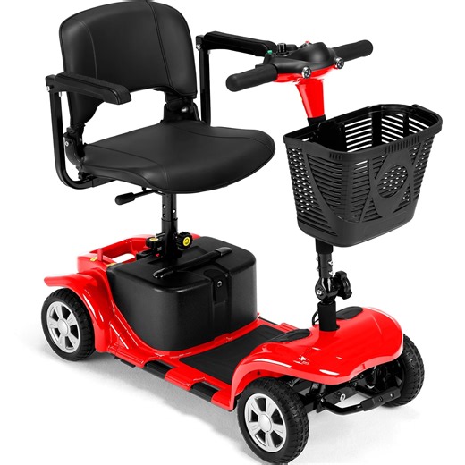 QEASET 4 Wheels Mobility Scooter for Seniors, Electric Folding Wheelchair Device for Travel, Red