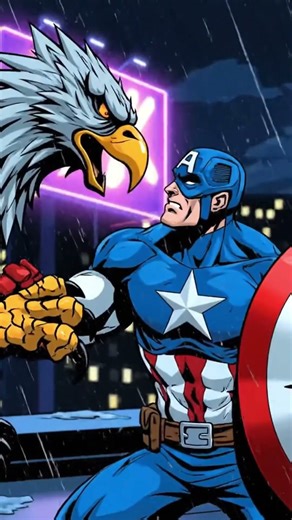 Captain America vs Griffin Rooftop Face Off in the Rain